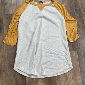 Roolee Mustard and Gray Raglan Sleeve Top